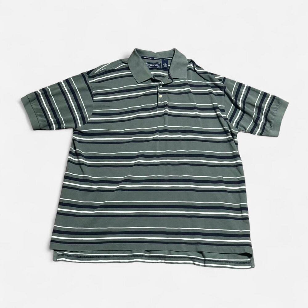 Fairway sport green black and white striped XL size polo shirt #fairway #sports